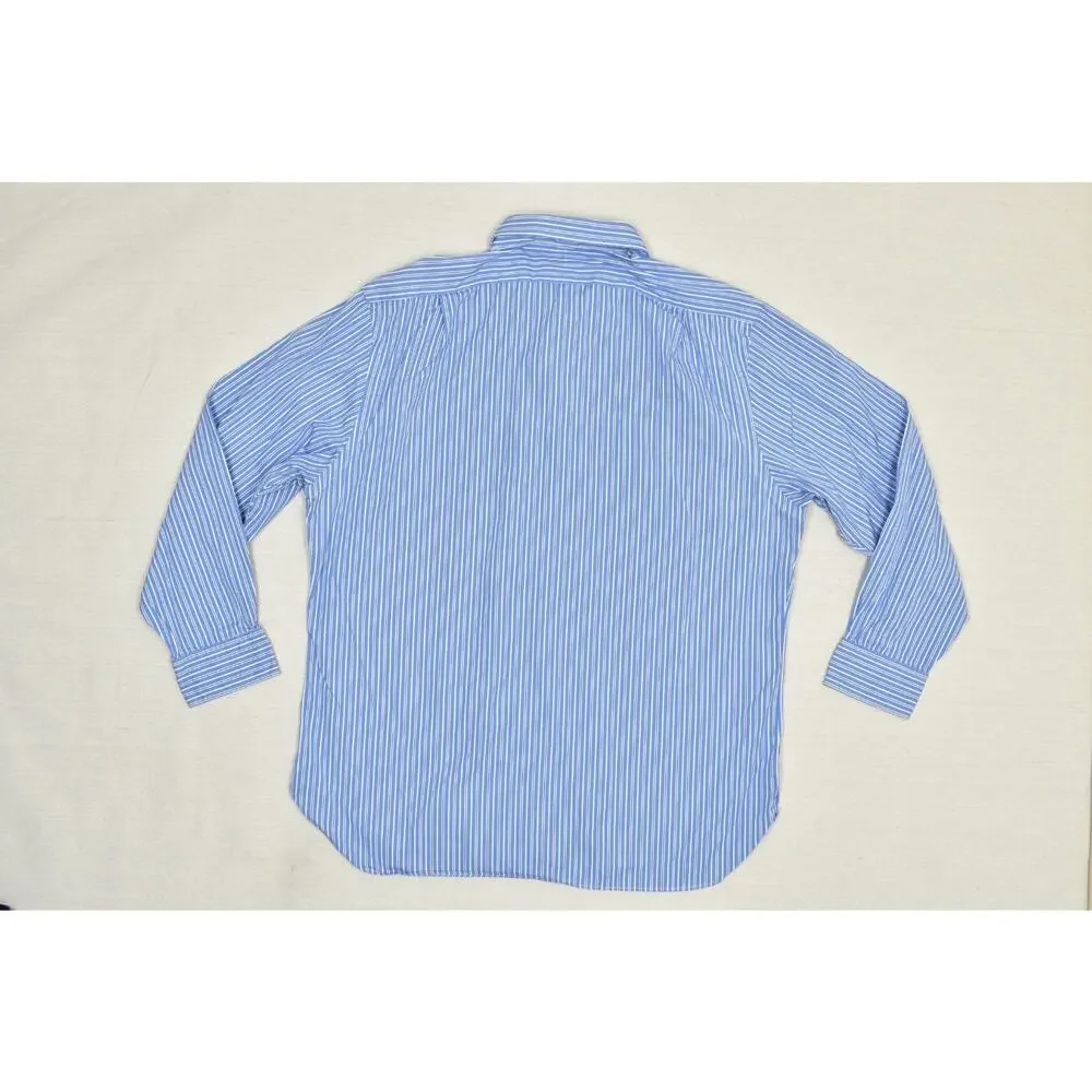 Polo Ralph Lauren Mens 18 34/35 Slim Fit Blue White Striped Dress Shirt Long Sle